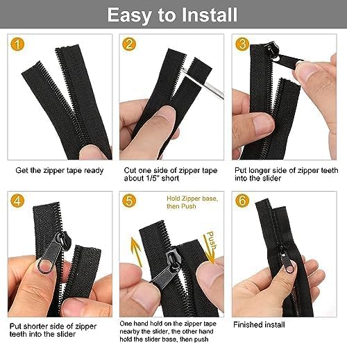 Image of M Fabrics 5 Meters Open Zipper with 10 Steel Zip Puller in Meter for Tailoring, Stitching, Bags and Purse (Open Ended Zip) - (5 Meter Roll + 10 Steel Zips Runner) - (Black)