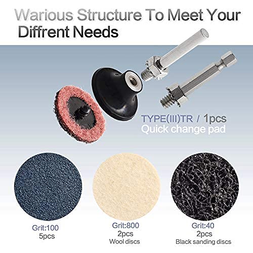 Image of 60Pcs 2 Inch Sanding Disc Set, Quick Change Disc Combination, 1 /4 Inch Hold Fits Various Grinder. Widely Used for Surface Conditioning, Striping, Polishing, Finishing and Rust Paint Removal