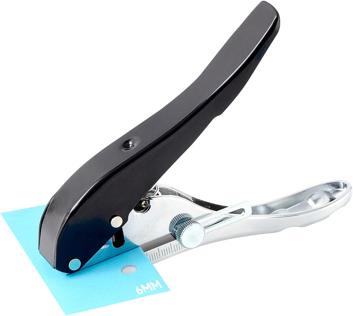 Hole Punch 1/4 inch, Heavy Duty Single Hole Punch Adjustable Hole Spacing, Metal Silver Hand-held Hole Puncher for ID Cards PVC Cards Badge Plastic Cardboard