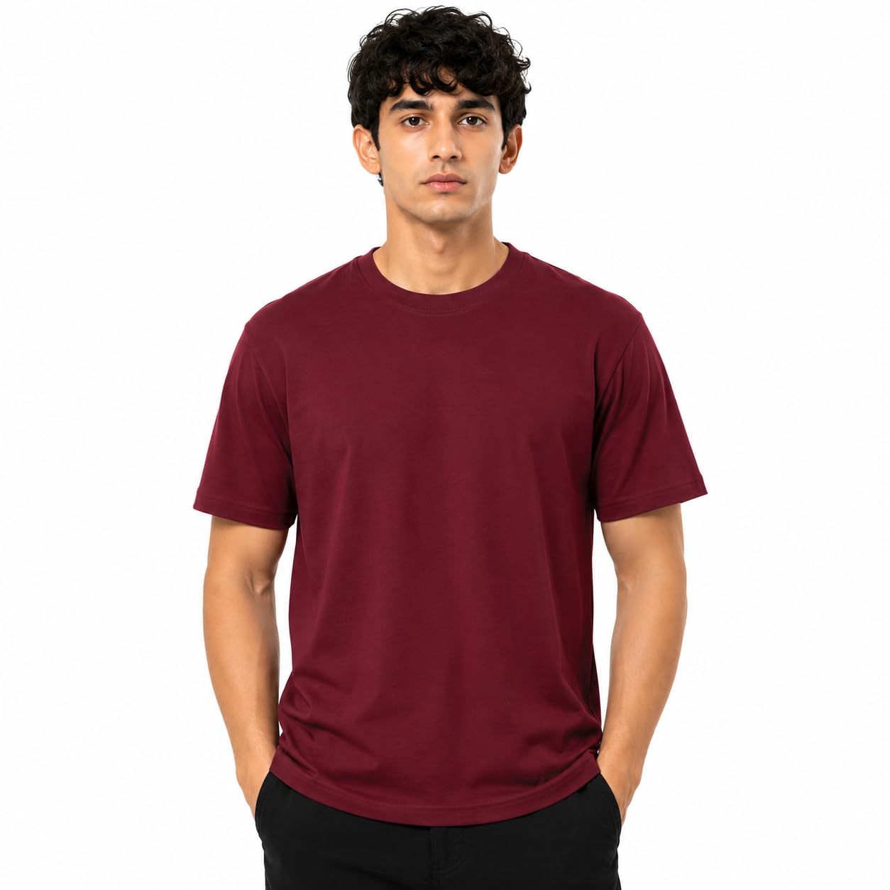 Round Neck T Shirt for Men & Women, 100% Cotton Bio Washed Unisex Tshirt, Regular Fit Half Sleeve Casual Wear, Soft Breathable Everyday Tee-picture-31