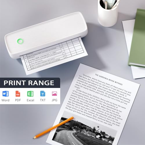MinZhi Impressora térmica portátil, sem fio, suporta 21,6 cm x 28 cm, papel A4 e A5, Bluetooth sem t