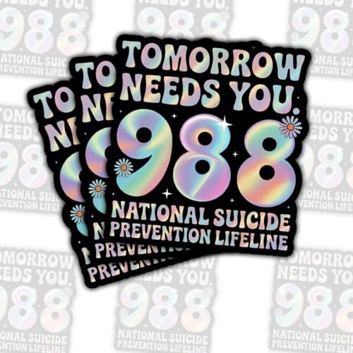 3 Pcs Suicide Prevention 988 Mental Health Sticker – Support Awareness Hotline Vinyl Decal Waterproof for Laptop, Water Bottle, Notebook – Gift for Therapists, Advocates, Friends – 3 Inch