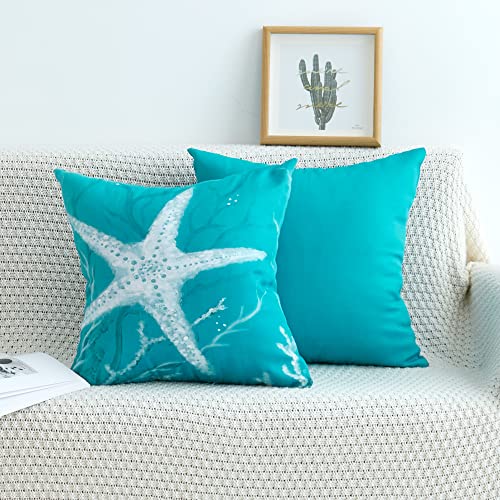 Tritard Starfish Throw Pillow Covers Set of 2 Coastal Nautical Pillow Cases Ocean Themed Coral Pattern Beach Couch Cushion Covers for Living Room Bedroom Sofa Car, 18x18 Inches, Blue - Image 4