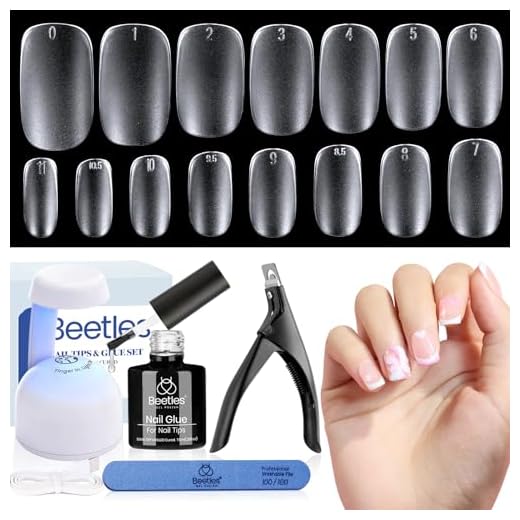 Beetles Gel Nail Kit Fast Nail Extension Set, 2 In 1 Nail Glue Gel Base Coat with Pre-Etched Matte Short Square Oval Soft Gel Nails Tips and U V Nail Lamp Acrylic Nail Clipper for Easy DIY Nails Home