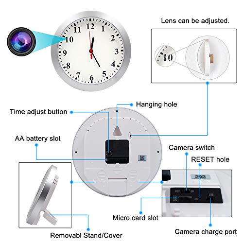 KAMRE 1080P WiFi Hidden Camera Wall Clock Spy Camera, Nanny Camera for Home Security with Motion Detection, No Night Vision - Thumbnail 3