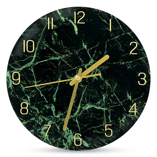 VIKMARI Glass Wall Clock Silent Non Ticking Wall Clock 12 Inch Quality Quartz Battery Operated Round Easy to VIKMARI Glass Wall Clock Silent Non Ticking Wall Clock- 12 Inch Quality Quartz Battery Operated Round Easy to Read Home/Office/Classroom/School Clock (Dark Green)