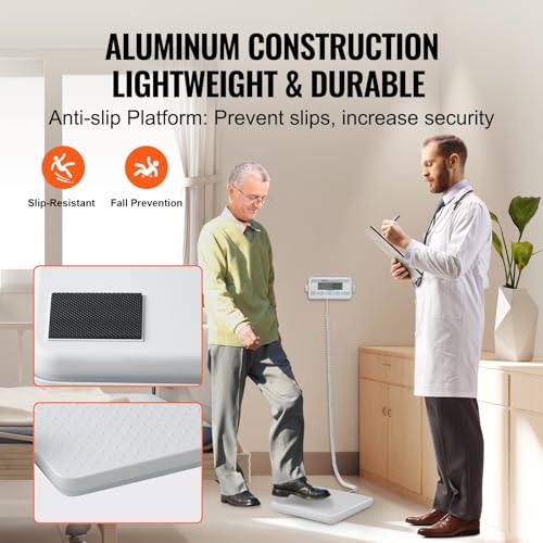 VEVOR Medizinische Personenwaage, digitale Arztwaage zum Wiegen – mit rutschfester Plattform, 2 Einheiten, Hold- und Tara-Funktion, Körperwaage für Fitnessstudio, Zuhause, Krankenhaus, bis 200 kg