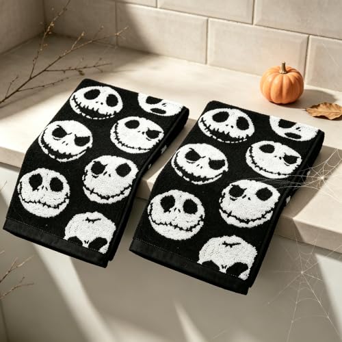 AEUEFUEA Halloween Skull Hand Towels 2 Pack, Reversible Black White Cotton - image 2