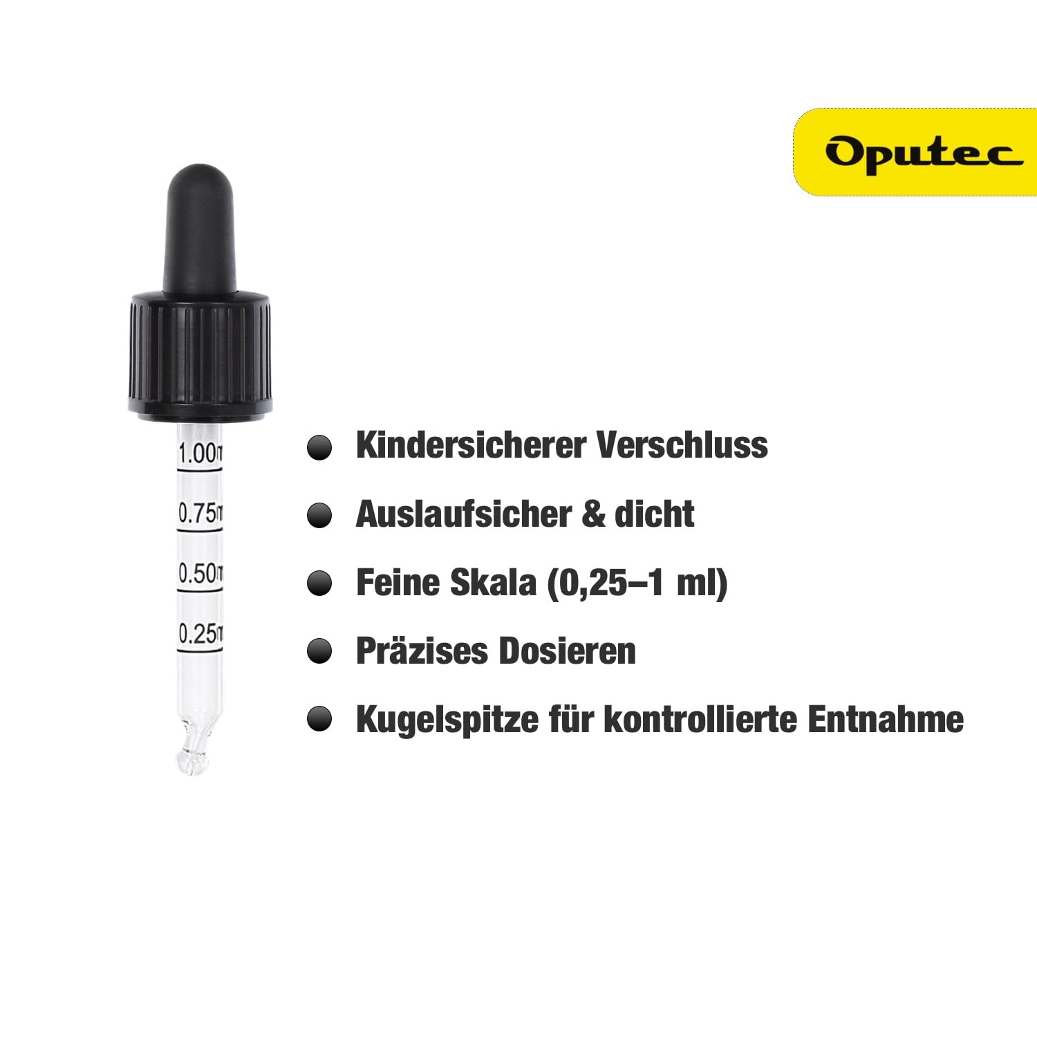 Oputec 143 x 30 ml Pipettenflasche mit Glaspipette und Skala: Großpackung Apotheker-Flaschen aus Klarglas für Flüssigkeiten - Fläschchen Tropfflaschen Glasflasche