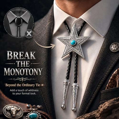Image of Cowboy Bolo Tie for Men, Vintage Cow Skull Bolo Tie Necklace Native American Necktie for Men Women
