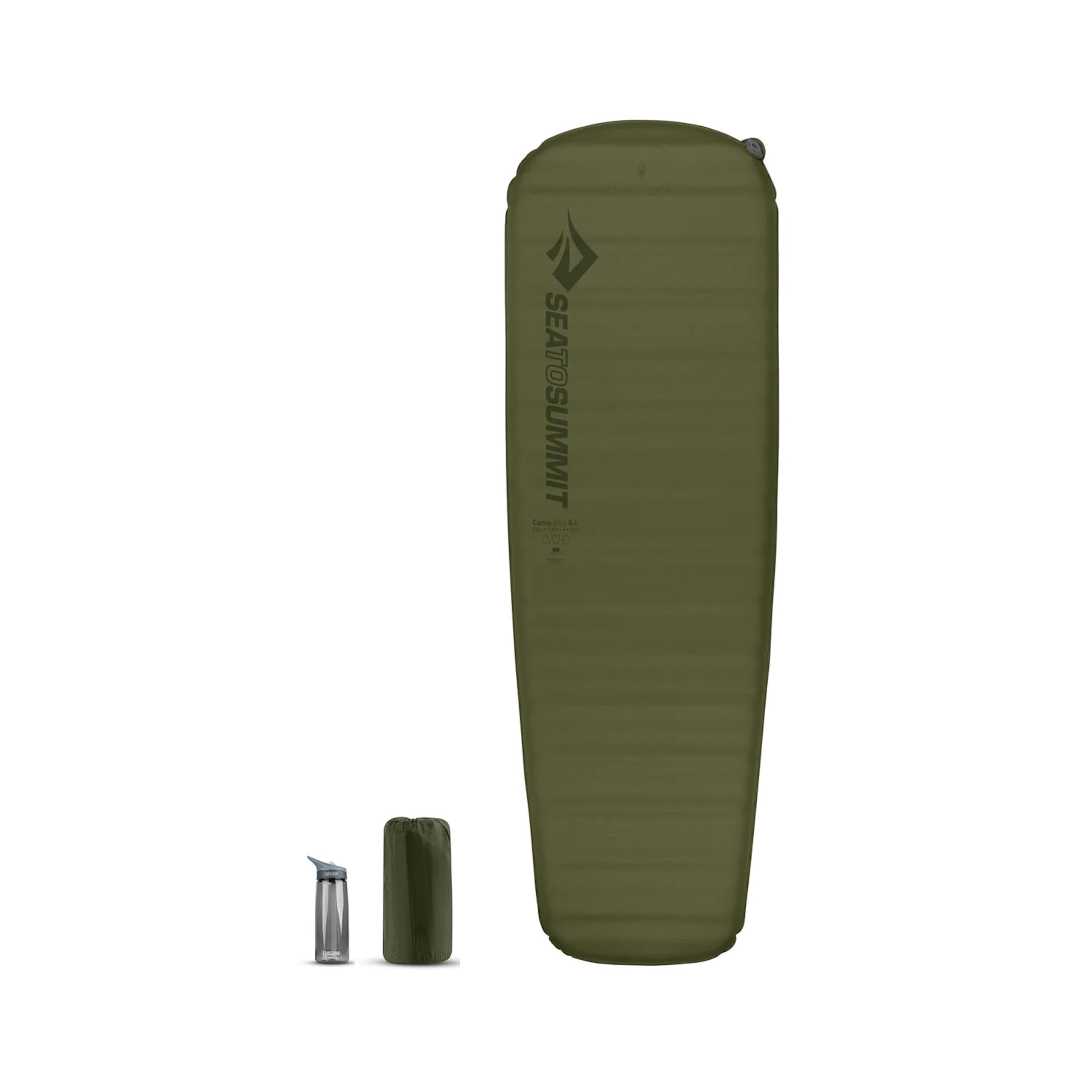 SEA TO SUMMIT - Camp Plus Self Inflating Isomatte Large - Dicke & warme Schlafmatte - Reparatur-Kit & Pillow Lock-System - 4 Jahreszeiten - Camping - 198 x 64cm - Green - 1185g