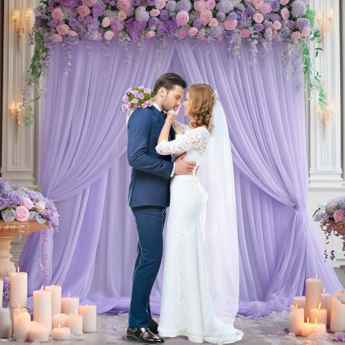 Image of 2pcs Backdrop Decoration Net Tulle Large Size, Nylon Made, Reusable, Soft, Wrinkled Free, 8 x 5 ft Each, Cabana Tent Party Decoration Items for Birthday, Anniversary (Lavender)