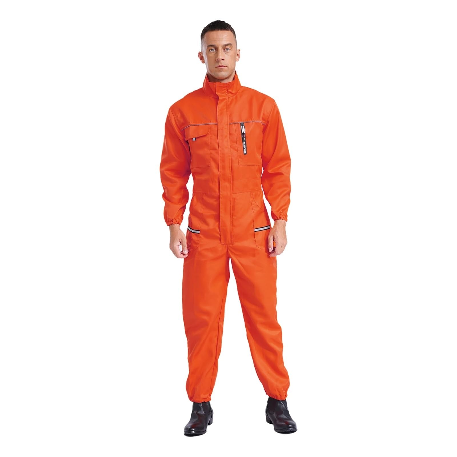 Salopette da Lavoro Uomo Tuta da lavoro da uomo, uniforme con strisce riflettenti, tute da lavoro, tute da saldatura, officina di riparazione auto, abbigliamento da lavoro for meccanici(Orange,5XL)