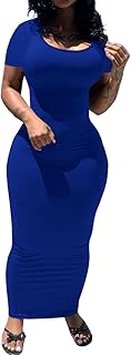 Women's Casual Bodycon Maxi Dress Summer Scoop Neck Short Sleeve Long Fitted Dresses Club Party - Buy now