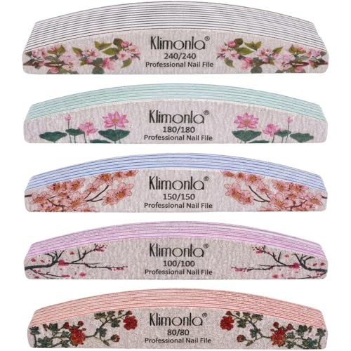 25PCS Floral Professional Nail Files 80/100/150/180/240 Grit Emery Boards Nail Files for Natural Nails and Acrylic Nails Double Sided Emory Boards limas para unas acrilicas Reusable Manicure Tools