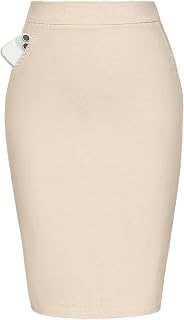Kate Kasin Women's Stretchy Knee-Length Pencil Skirt - Elastic High Waist Bodycon for Work & Casual Wear