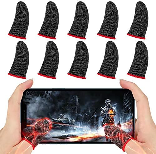 Newseego Finger Sleeve Sets for Gaming Mobile Game Controller Thumb Sleeves [10 Pack], Anti-Sweat Breathable Touchscreen Sensitive Aim Joysticks Finger Set for Rules of Survival/PUBG (Red)