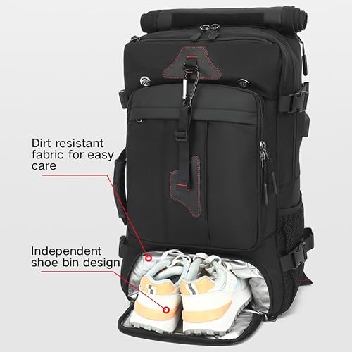 kevcalif Outdoor Travel Backpack,Carry On Backpack Durable Convertible Duffle Bag,for Work&Travel，35L Capacity(Black,Medium Size)