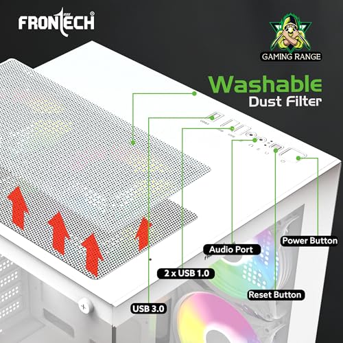 Image of Frontech Magnus Gaming Computer Cabinet | Micro-ATX /Mini-ITX | Tempered Glass Front & Side Panel | 5 RGB Fans | USB 3.0 | Liquid Cooling Support (FT-4384, White)