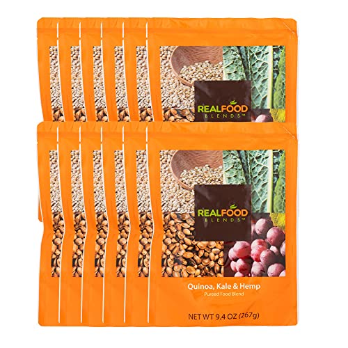 Real Food Blends Quinoa, Kale & Hemp - Pureed Food Meals for Tube Feeding with Protein, Vegetables & Fruits - Plant-based - 340 Calories for Breakfast, Lunch & Dinner - 9.4 oz (Pack of 12)