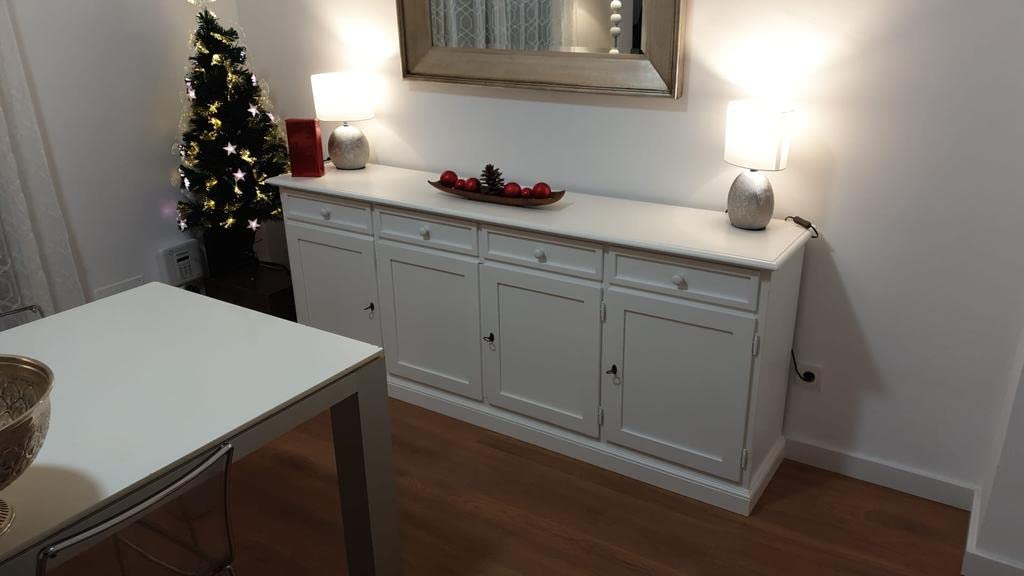 Mar.c.a. Design - Buffet Bois 205 cm 4 Portes 4 Tiroirs - Bahut Salle à Manger Style Classique Blanc - Made in Italy