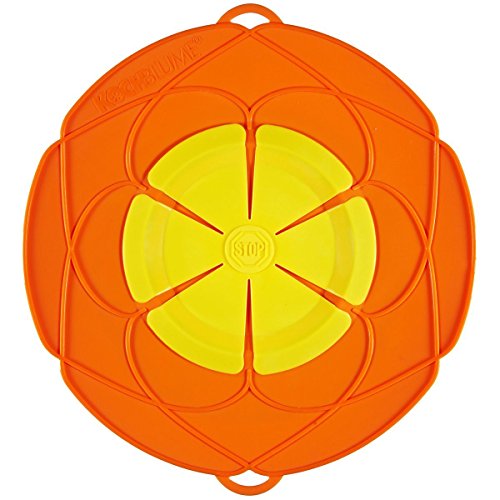 Kochblume das Original, Silikon Überkochschutz für Töpfe und Pfannen, Mikrowellen-Deckel, Spritzschutz und Dampfgar-Aufsatz | (orange, XL | Topfgröße 20-28cm)