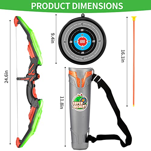 Smartchef Bow And Arrow For Kids With Led Flash Lights - Kids Archery Set Includes 10 Suction Cups Arrows, Target, And Quiver - For 3 4 5 6 7 8 Year Old Boys Girls (Green) #TOP5