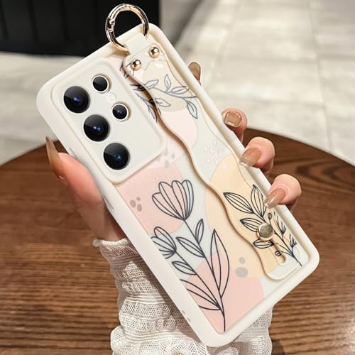 MOWIME Compatible with Samsung Galaxy S25 Ultra Case with Wrist Strap, Floral Flower Shockproof Soft TPU Protective for Women Girls, Slim Anti Scratch Case for Galaxy S25 Ultra 6.9 Inch, Beige by MOWIME - Used condition - US$12.73
