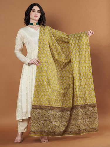 Image of Women's Cotton Blend Floral Print Dupatta with 2.20 Meters | Women's cotton printed dupatta with tassels