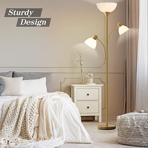 Luvkczc Torchiere Floor Lamps For Living Room, 3 Light Tree Floor Lamp, Gold Modern Tall Standing Lamps, Industrial Bright Floor Lamp For Bedroom, Office, Dresser, 3 Led Bulbs Included #TOP4