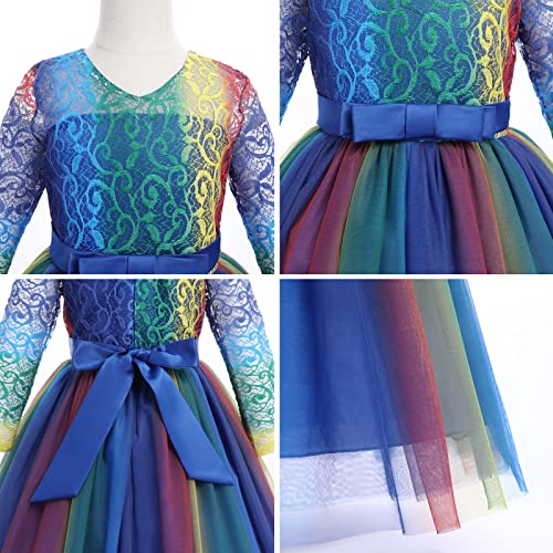 Image of Girls Flower Vintage Floral Lace 3 /4 Sleeves Floor Length Dress Wedding Party Evening Formal Pegeant Dance Gown