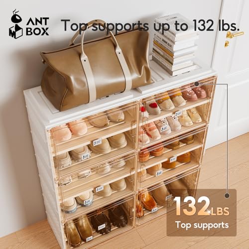 Image of ANTBOX Foldable Shoe Rack Cabinet with Clear Doors, Extra Large Shoe Organizer for Entryway & Closet, Portable Dust-Free Storage Shelf Holds 16 Pairs (X-Large 16 Pairs)