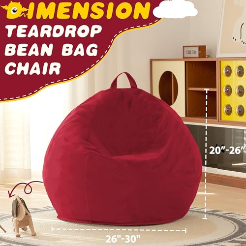 HABUTWAY 2FT Bean Bag Chair, 2' Beanbags Small Bean Bag Chairs with Filling, Teardrop Bean Bag Chair Luxurious Velvet Ultra Soft Fur with Removable Cover (Red)