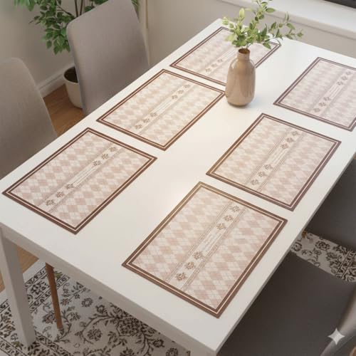 Image of YELONA Leather Dining Table Placemats Set of 6 - Waterproof, Heat Resistant, Anti-Slip, Easy to Clean Table Mats for Dining Table, Kitchen & Home Decor (Dusty Rose, 40 x 30 cm)