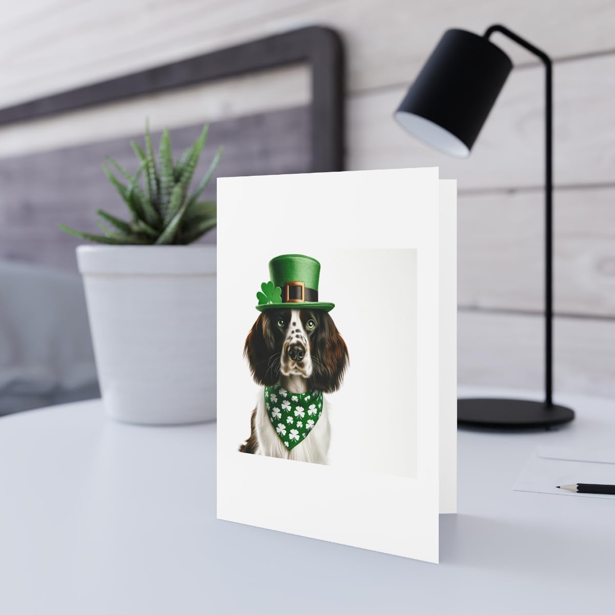 DistinctInk Greeting Card/Note Card - Field Spaniel St. Patrick's Day - PACK of 25
