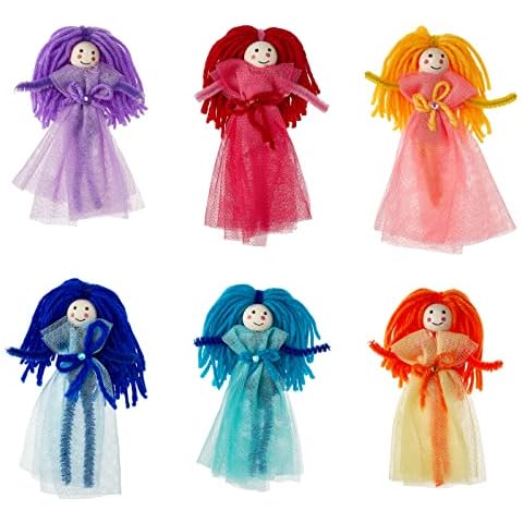 INFUNLY 6 Set Doll Making Kit Fairy Princess Doll DIY Kit Wooden Bead Crafts Colorful Doll Kit with Gauze Skirt for Birthday Gift Girl Bedroom Decor Cover