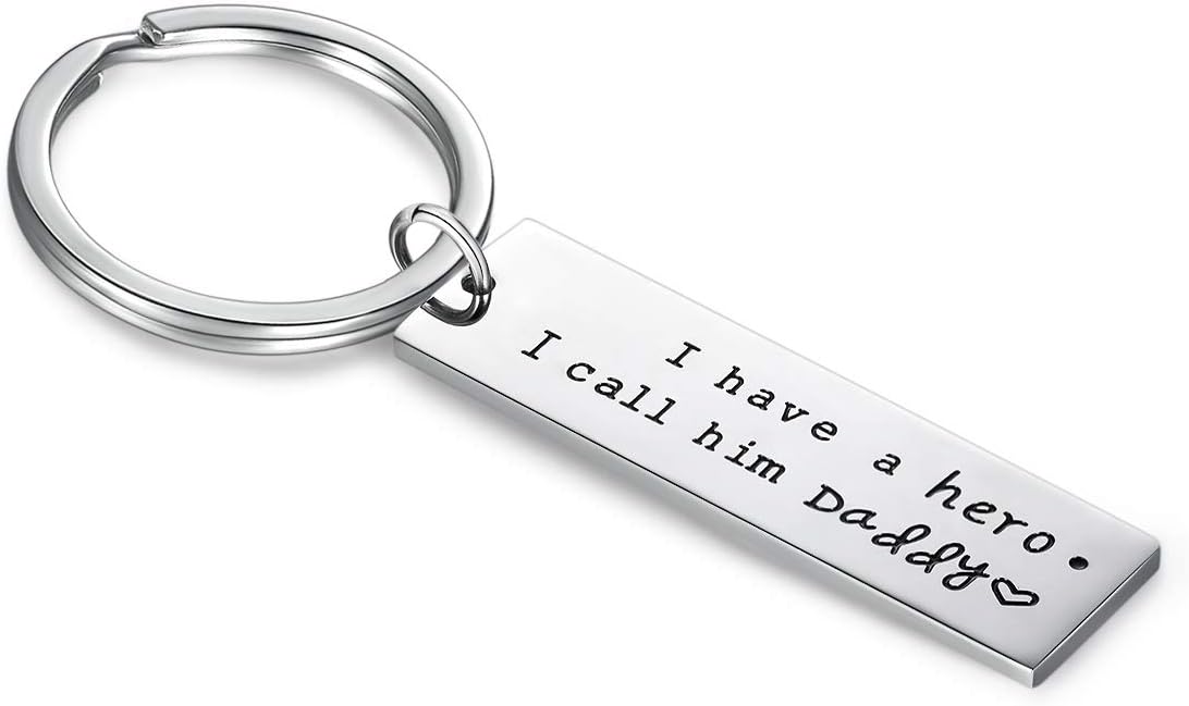 Stainless Steel Keychain for Dad from Daughter- I Have a Hero I Call Him Daddy Keychain for Birthday Fathers Day