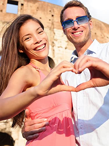 Geyoga 12 Pairs Rectangle Sunglasses for Women Men Retro Party Sunglasses Bulk Trendy Rimless Glasses for Costume3