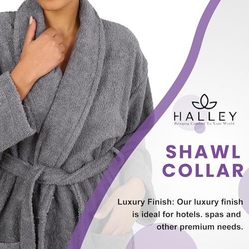 Image of HALLEY Luxury Bathrobe for Women & Men, Shawl Collar Spa Bath Robes Terry Cotton Ultra Soft Shower Robe with Pockets