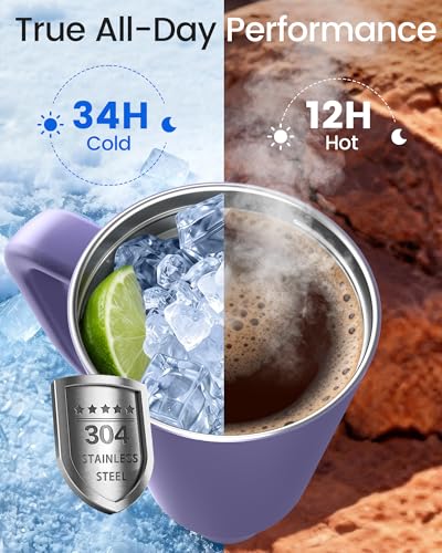 Image of Renoj Insulated Mug 100% Spill Resistant Insulated Water Bottle for Iced Coffee & Hot Drinks - Fits Car Cup Holder, Ideal Gift, 2 Straws & Silicone Boot - FlexSlide Blue 32 oz