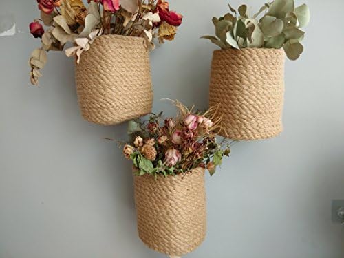 Wall Mounted Jute Storage Baskets -3 pcs- Hanging Door Knob Baskets Indoor Herb Garden Baskets, Plant Hanger, Coat Rack Wall Garden Hook Storage Hanging Pocket Planter Baskets Cubbie Shelf