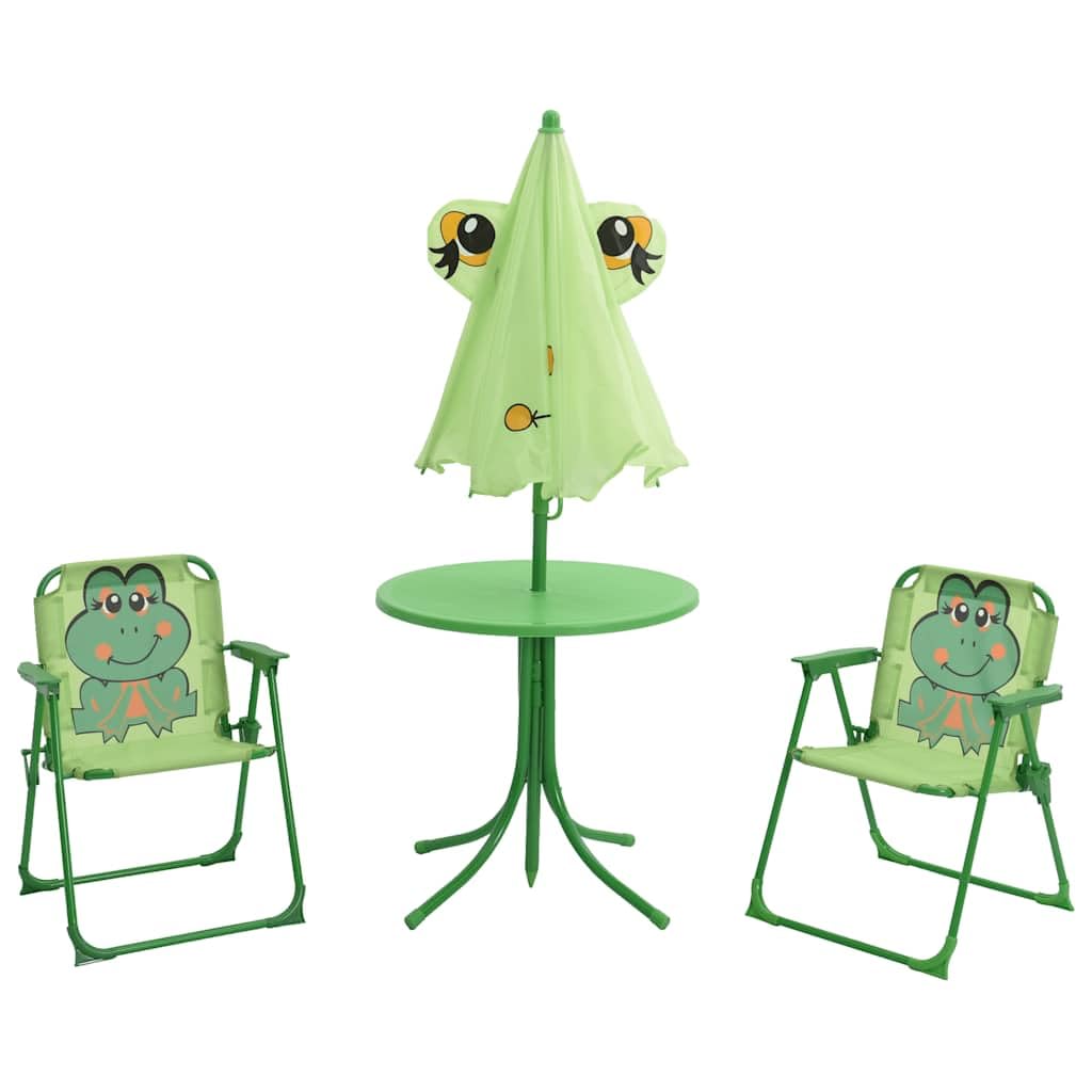 vidaXL 4tlg Campingstuhl Tisch Sitzgruppe Sonnenschirm Kinder Gartenmöbel Froggy