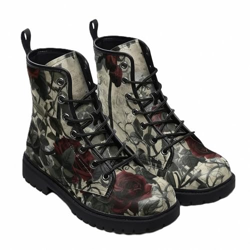 Best Jeans for Combat Boots: Your Ultimate Guide 15 Jemnpela Women's Printed Combat Boots with Rose Moon Butterfly Leopard Floral Booties Platform Lace-up Ankle Boot in Jeans Dress Casual Fashion Custom Shoes for Party Travel Festivals Daily
