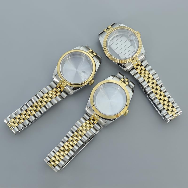 36/39MM Men's Gold and Silver Mechanical Watch Case for NH35 NH34 NH36 NH38 Miyota8215 Movement Synthetic Sapphire Glass