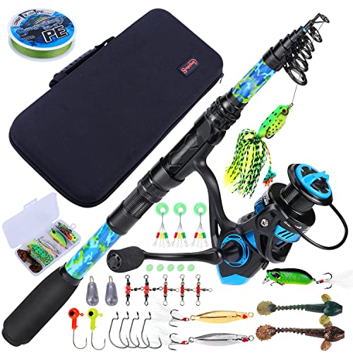 Sougayilang Telescopic Fishing Rod and Reel Combos, Full Kit with Carrier Bag, 11+1 Bearings Spinning Reel, Carbon Fiber Travel Fishing Pole for Saltwater Freshwater