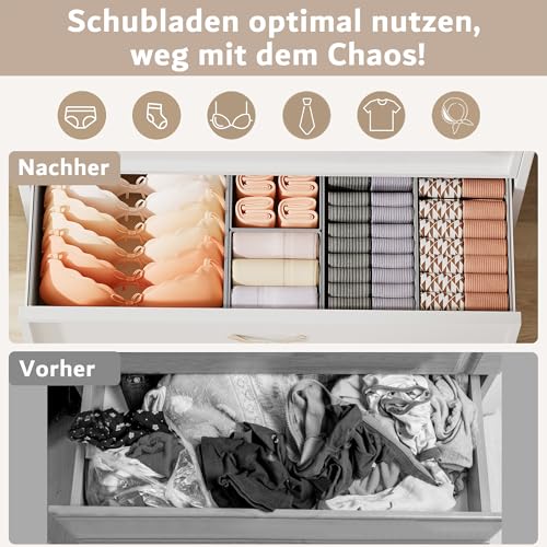 XIVIRACK 10er Set Schubladen Organizer faltbar, Unterwäsche Organizer,Ordnungssystem Kleiderschrank, Aufbewahrungsbox Schrank, Stoffboxen Aufbewahrung, für BHs Socken Krawatten, Grau