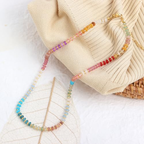 Frigotine Boho Natural Beaded Stone Choker Necklaces for Women,Dainty Trendy Handmade Colorful Gemstone Gold Summer Statement Beach Jewelry Gift by Frigotine - Used condition - Image 5