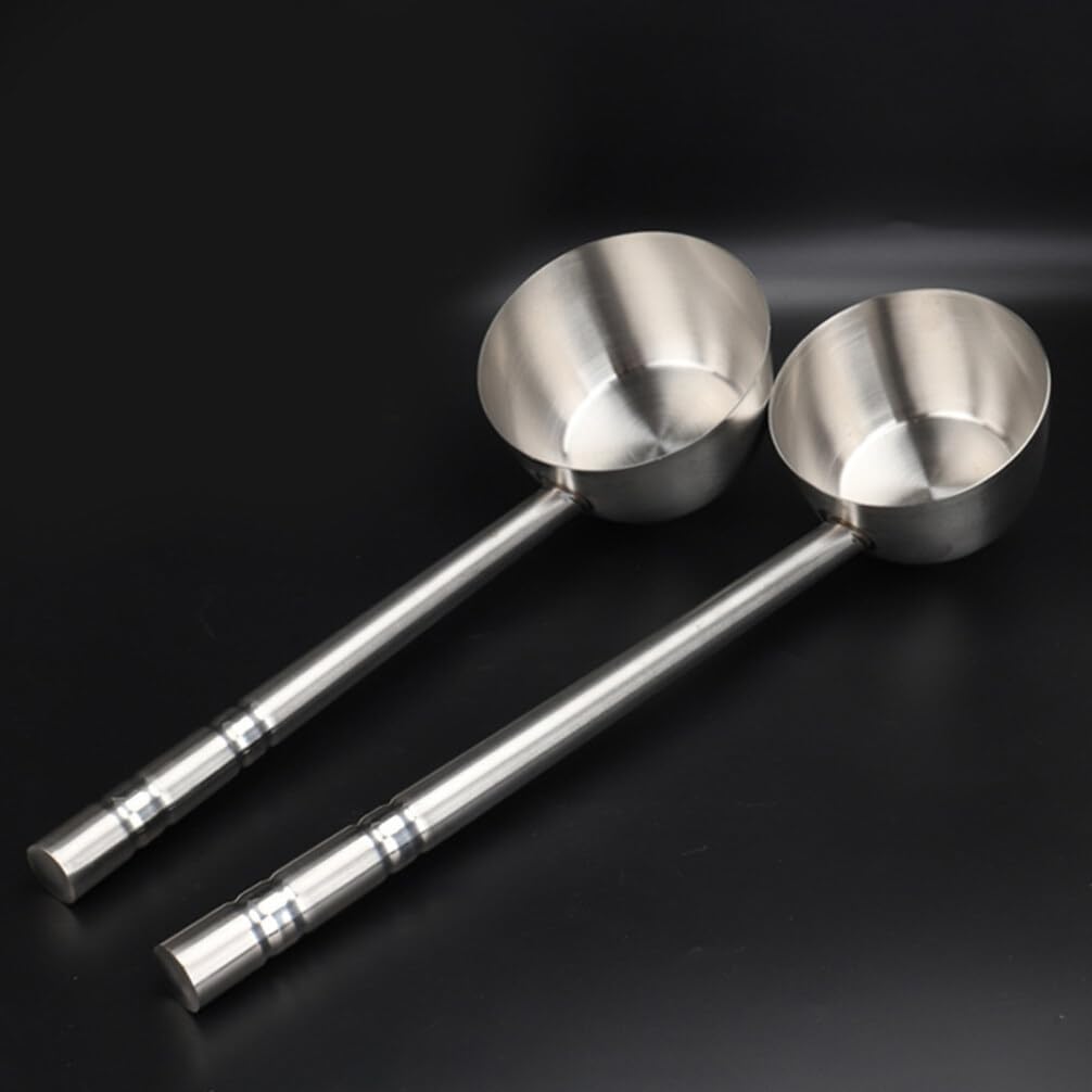 Luxshiny Louche Inox à Fond Plat Ustensile de Cuisine pour Eau et Soupe Manche Long et Ergonomique