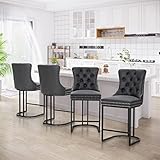 Sophia & William Black Bar Stools Set of 4, Modern Faux Leather Kitchen Island Stools,26 Inch