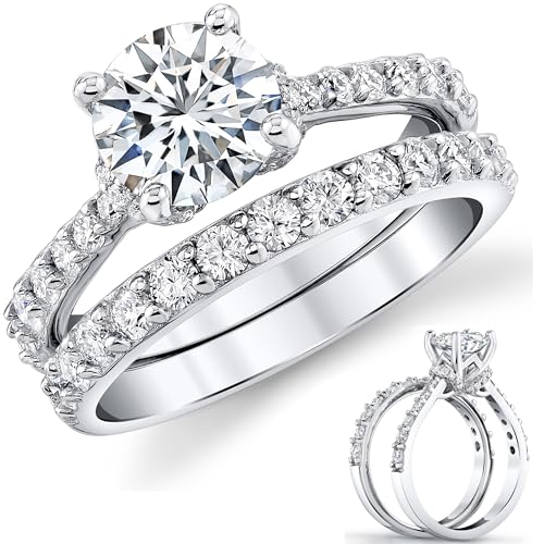 Metal Masters 2.5Ct Round-Cut Moissanite Bridal Set Arched Halo Engagement Ring 18K White Gold over Silver